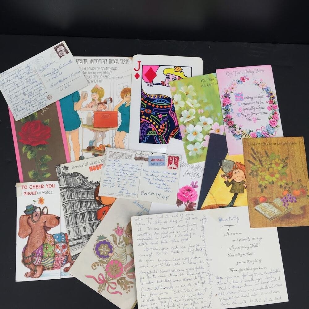 Vintage greeting Cards LOT ephemera Used GREAT cursive Graphics Scrapbooking